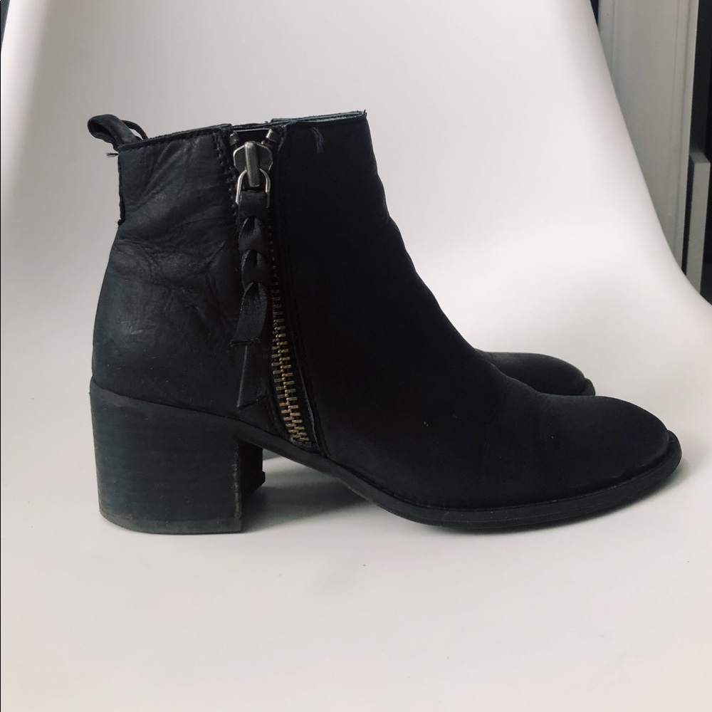 BP black leather block heel bootie